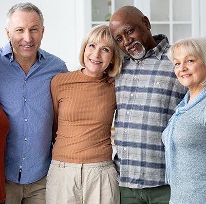 portrait multiethnic group senior people friends posing together